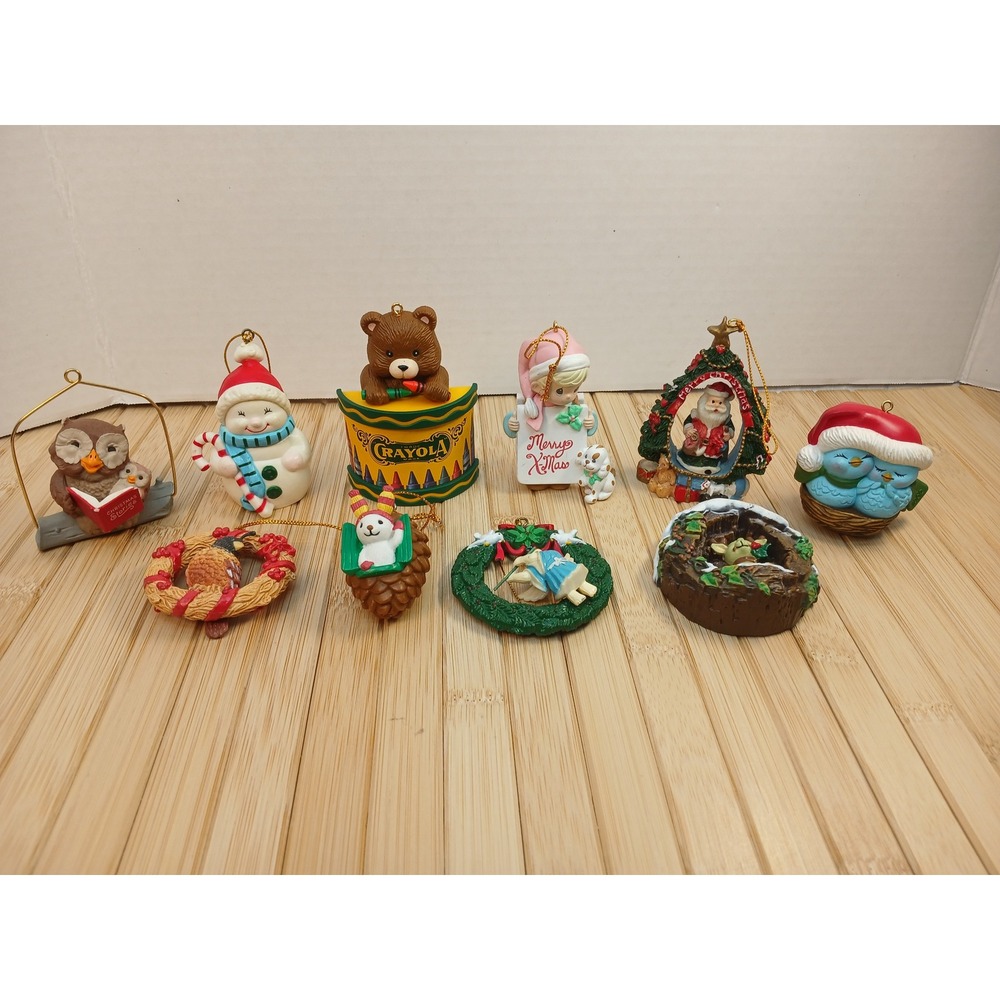 Vintage Christmas Ornament Lot 1988-1992 Avon, Crayola Bear, Snowman 10pc Set
